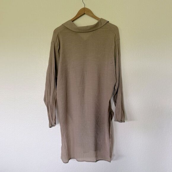 Tan Button-Up Long Shirt - Picture 4 of 5